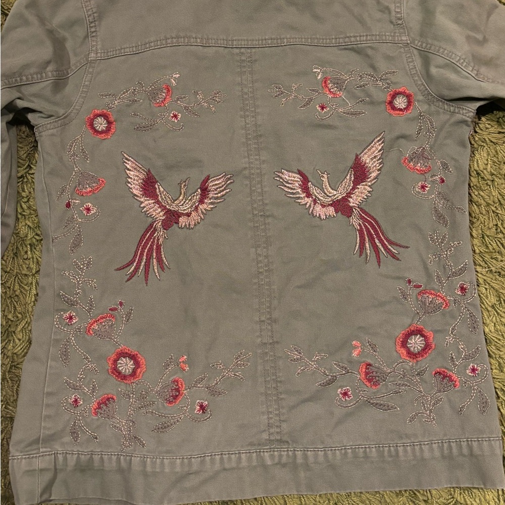Embroidered phoenix green cargo jacket